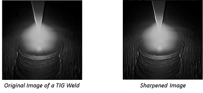 Original vs. sharpened images from a Weld Camera with High Dynamic Range imaging