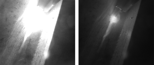 Standard image of a weld vs Xiris weld camera image