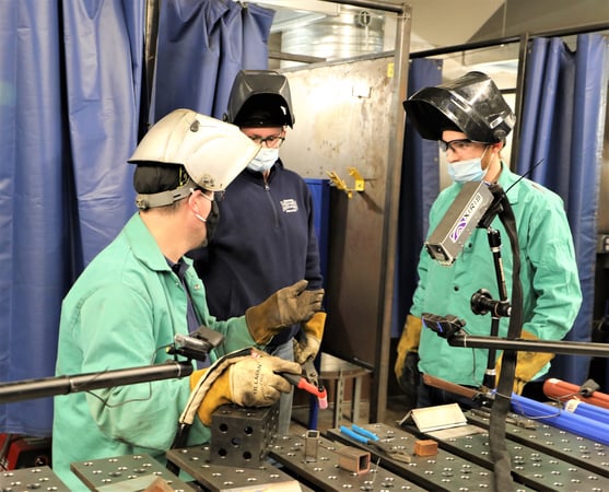 A weld instructor supplementing his lesson with a Xiris weld camera