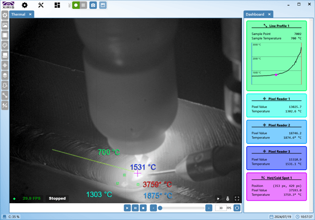 Clear View of the GTAW Cooling Bead from a SWIR Thermal Camera (Xiris)