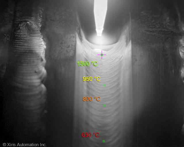 Clear view of a GTAW Melt Pool from a SWIR thermal camera (Xiris)