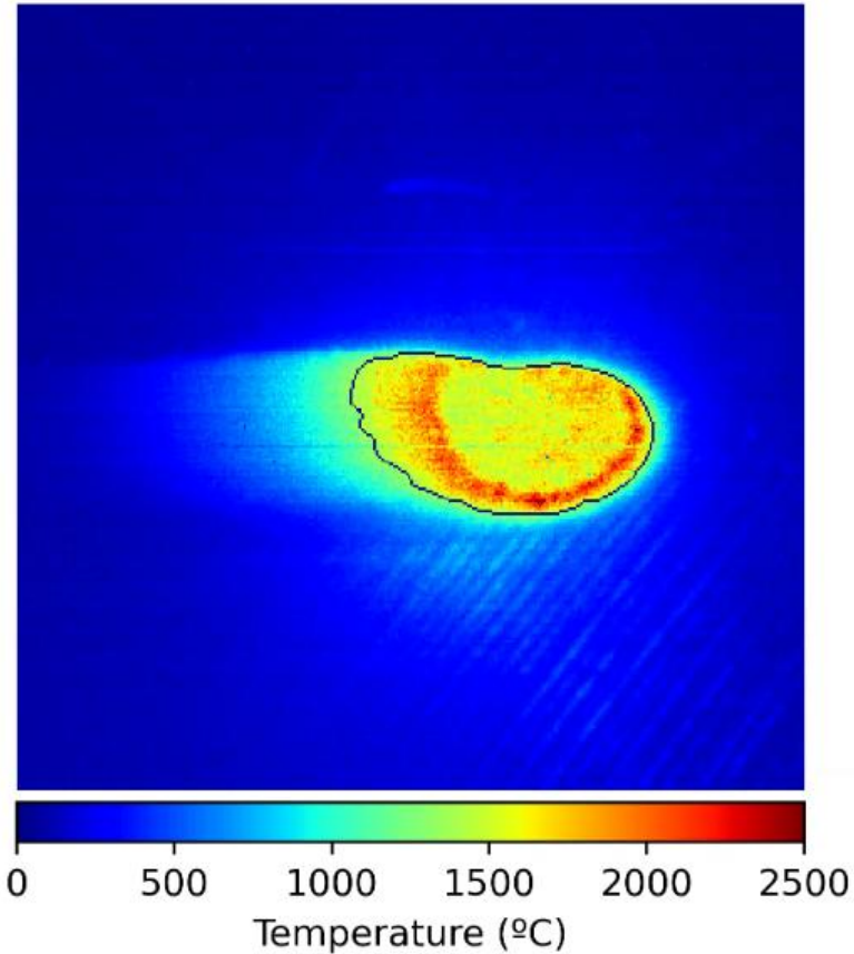 Fig2 - Thermal image of the melt pool in laser metal deposition (LMD) obtained with Xiris XIR-1800 thermal camera