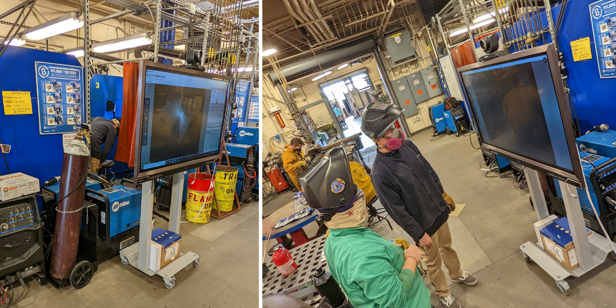 Students at Chabot College viewing weld recordings from a display screen