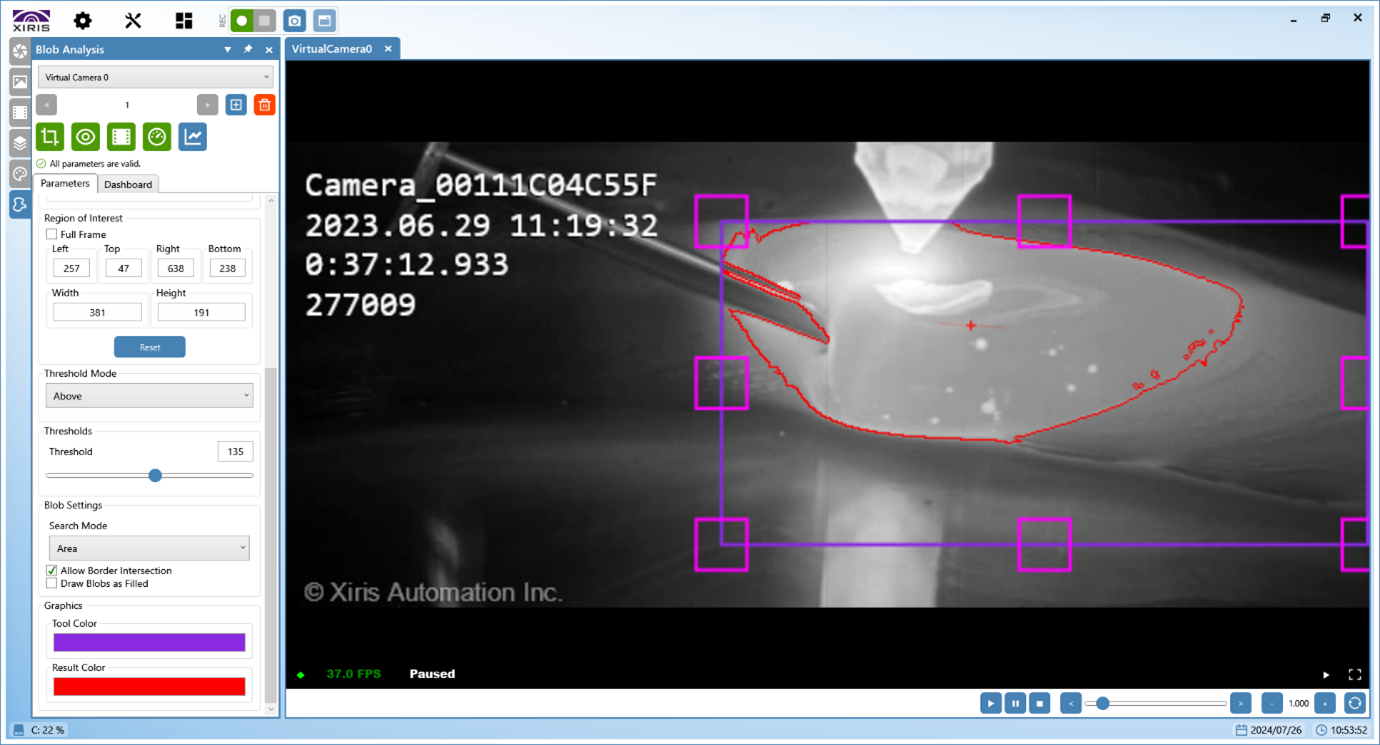 WeldStudio 中的熔池分割和测量 （Xiris）