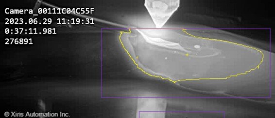 Melt pool of a thermal image segmented with a blob tool