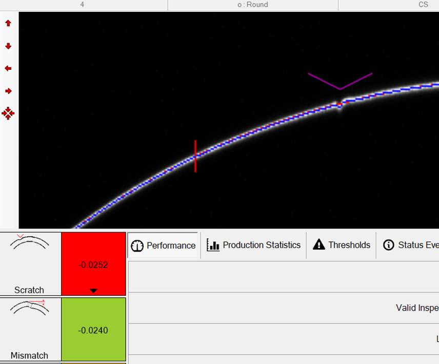 Screenshot showing part of the surface inspection with a defect highlighted